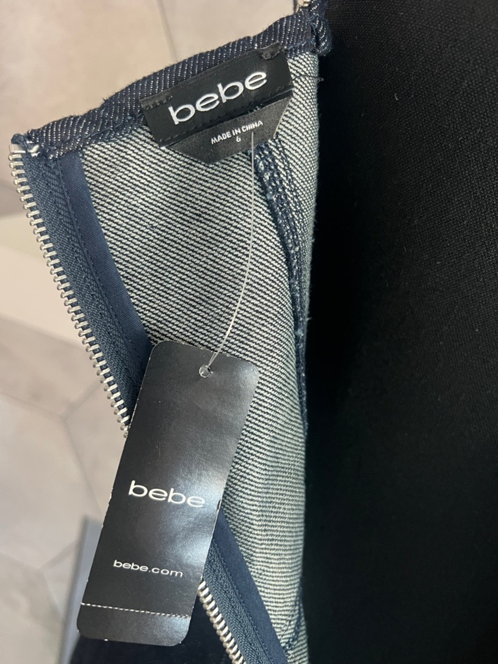 Bebe BOW DETAIL RHINESTONE STRAP GLITTER DENIM DRESS 🎀 - Picture 12 of 13